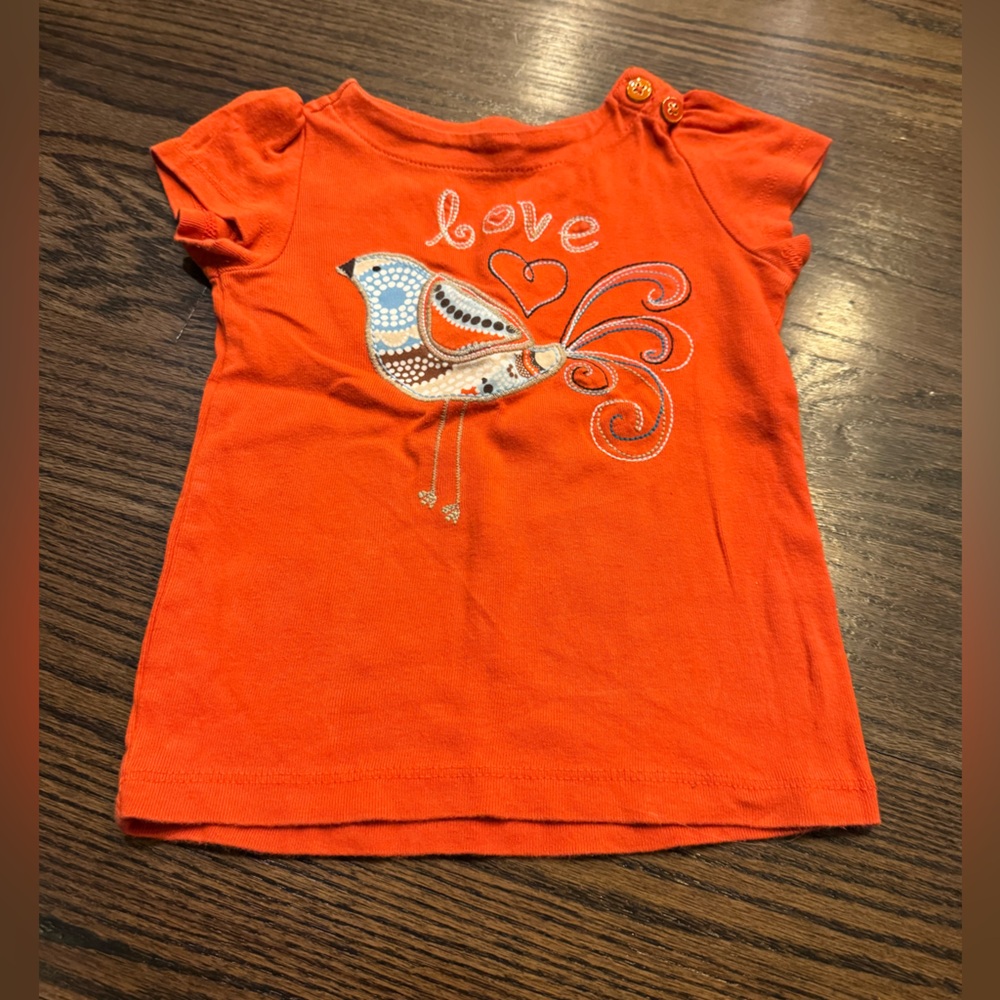 GAP Orange Tee with Bird and Love Embroidery